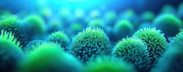 Obraz premium Marine environment microscopic idea. Vibrant underwater scene showcasing diverse marine microorganisms.