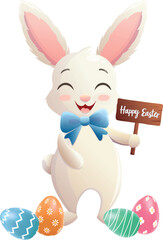 Happy  rabbit with Easter eggs during Easter celebration. Vector illustratio
