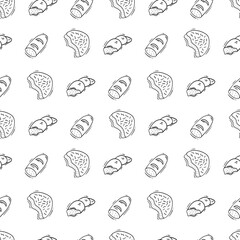 bakery seamless pattern. doodle bread seamless pattern. doodle bakery background