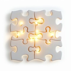 Obraz premium Abstract glowing puzzle pieces forming a unique pattern with bright light accents in a minimalist design