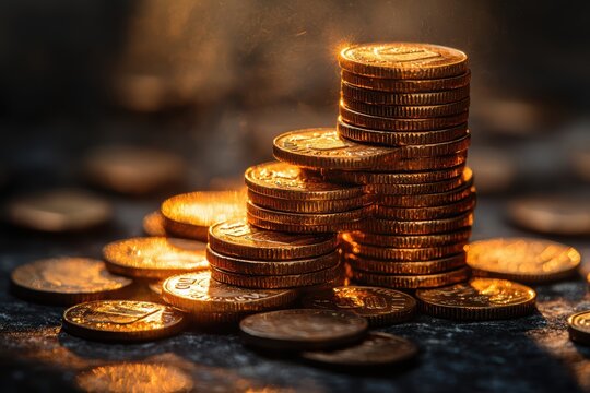 Wealth disparity visualization stacked coins symbolizing economic inequality studio environment high fidelity concept