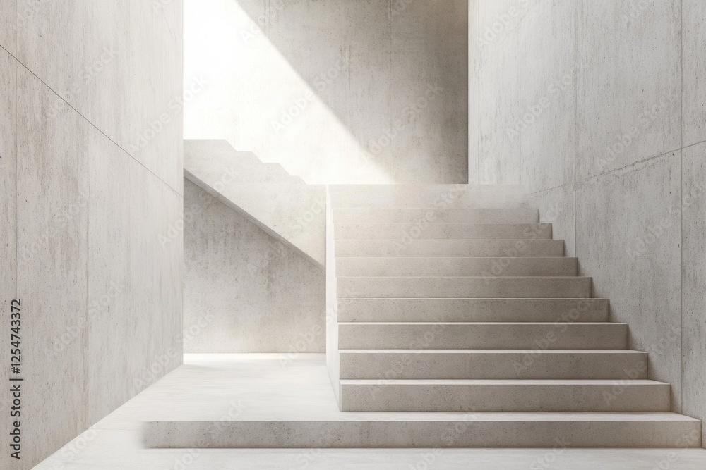 Poster Minimalist concrete staircase design in modern architecture illuminated by natural light in a contemporary space. Generative AI