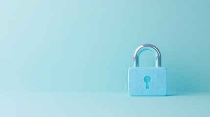 Blue padlock on a light blue backdrop symbolizing safety, security, and protection in a modern setting