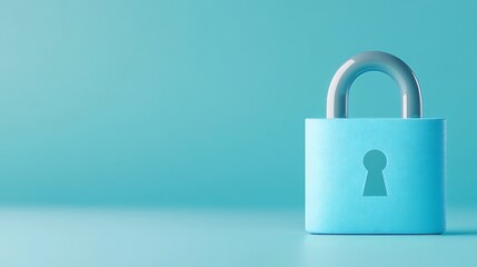 Fototapeta premium Blue padlock on a solid turquoise background symbolizing security, privacy, and protection of digital information