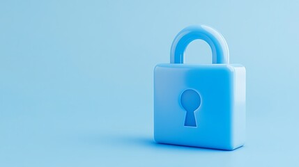 Blue padlock on soft blue background symbolizing security and protection in a digital era featuring simple design