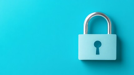 Fototapeta premium Blue Padlock with Metal Shackle Against Teal Background for Security and Protection Concepts