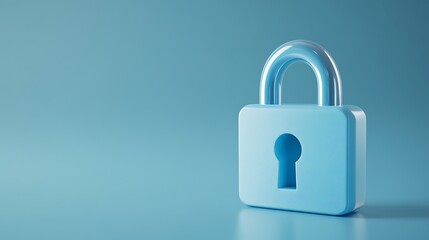 Blue Transparent Padlock on Minimalistic Background Representing Security and Data Protection Concept