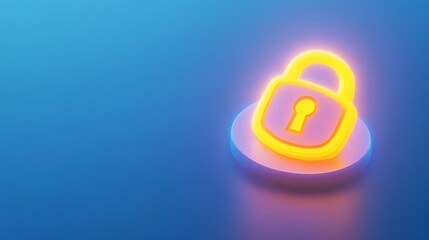 Bright Neon Lock Icon on a Minimalist Blue Background Representing Security and Privacy Concepts