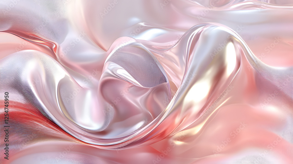 Wall mural pink and silver fabric texture with a white background featuring a soft swirl pattern