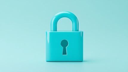 Fototapeta premium Bright Turquoise Padlock Isolated on Soft Blue Background Symbolizing Security and Protection in Digital Age