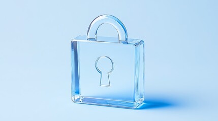 Clear Glass Lock Symbolizing Security, Protection, and Safety in a Modern Style on a Soft Blue Background