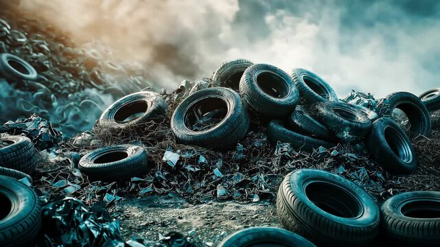 A tire recycling plant, shredding and processing old tires into new materials	
