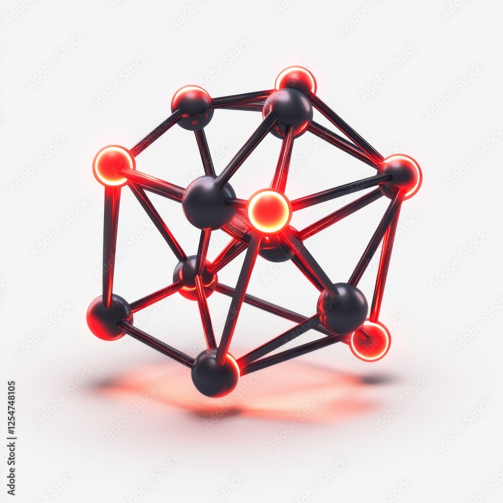 Wall mural abstract 3d structure of interconnected spheres in black and red colors representing molecular or at