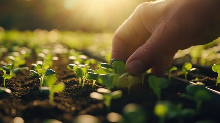 Fototapeta premium A hand is touching a plant