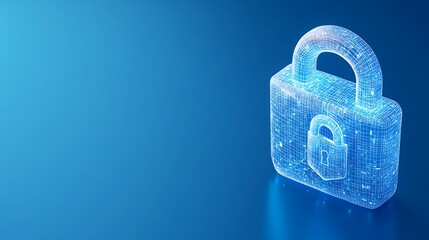 Digital Cybersecurity Lock Icon with Futuristic Technology Abstract Background in Blue Gradient