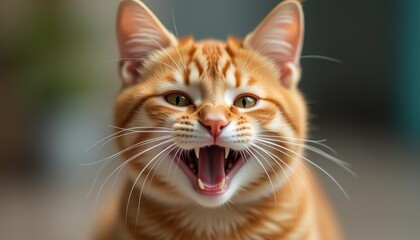 Ginger kitty smiling with a funny expression, Perfect pet for a loving family.