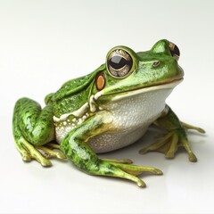 Obraz premium A highly detailed, photo-realistic close-up of a vibrant green frog, isolated on a pure white background.