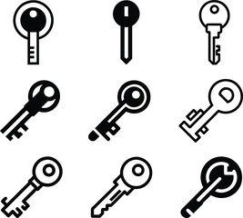 Key icon. set of keys, set of old keys, set of keys vector illustration, Vector illustration.