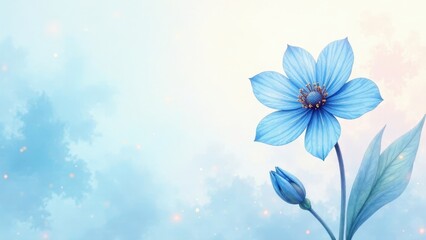 Serene Blue Flower Blossom on a Dreamy Sky Background with a Bud