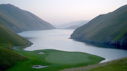 Fototapeta premium Mountain Lake Golf Course at Dawn