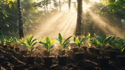 Sunrise saplings tropical forest reforestation