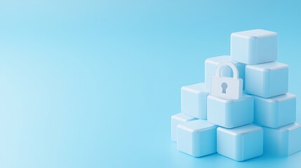 Naklejka premium Digital security concept with blue blocks and a lock symbol representing data protection and safe storage