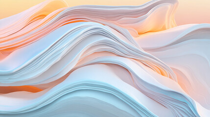 Fluid abstract waves in pastel colors background, flowing pattern, 3D design