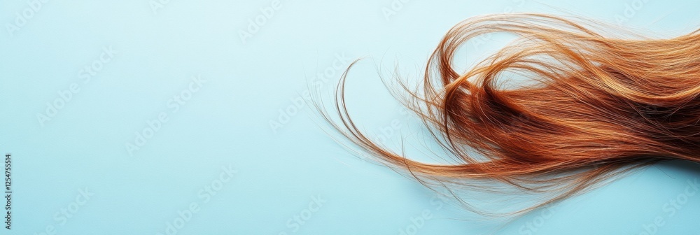 Leinwandbilder close view of a broken strand of hair on a smooth blue surface highlighting its texture and fragilit