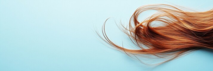 Close view of a broken strand of hair on a smooth blue surface highlighting its texture and fragility. Generative AI