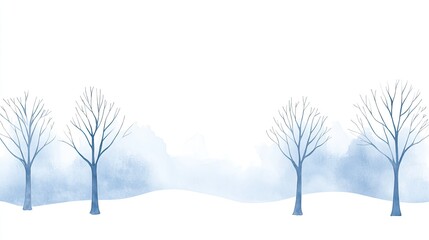 Obraz premium Serene winter landscape with bare trees and soft blue mist, evoking tranquility and calmness