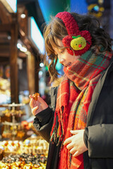 Joyful Winter Market Experience with Colorful Treats and Warm Accessories