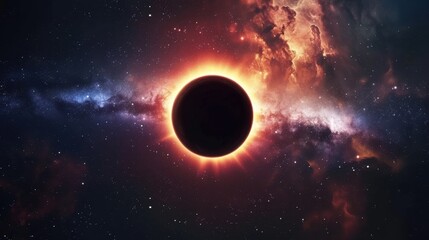 Obraz premium Abstract black hole in a galaxy with light rays, Black hole abstract in the dark space with a swirling nebula.