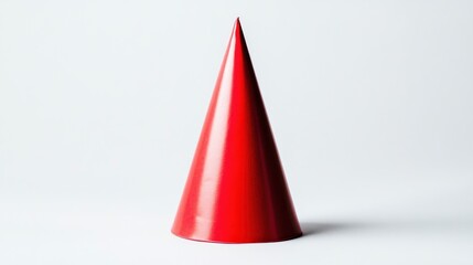Obraz premium Red cone party hat on white background, simple geometry