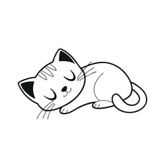 Vector illustration of a cat sleeping. Cute cartoon cat sleeping line art vector illustration isolated on white background.