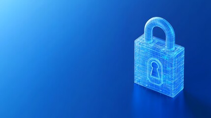 Fototapeta premium Futuristic Digital Padlock in Neon Blue with Glowing Lines on a Gradient Background for Cybersecurity Concept