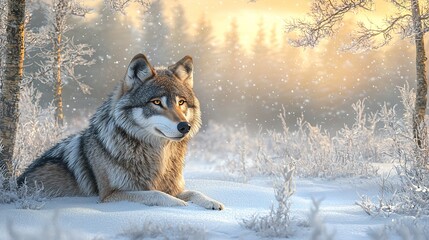 Obraz premium Winter Wolf in Snowy Forest