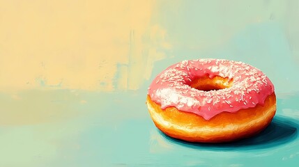 Obraz premium Illustrated donut with vibrant icing and toppings, ideal for culinary designs, menu graphics, and bakery-related artwork, in a comic book style