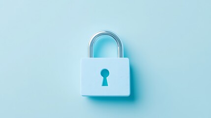Light Blue Lock with Keyhole on Soft Blue Background for Security and Privacy Concept in Minimalist Design