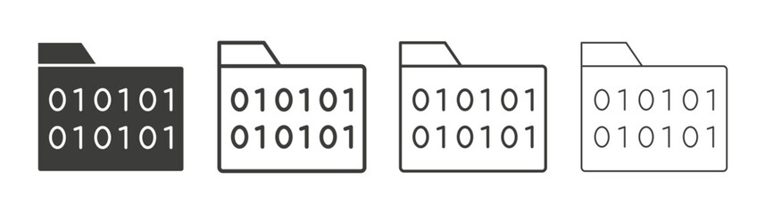 Binary code icons set. Liner outlined and flat black color