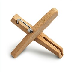 Wooden clothespin, crossed, white background, simple household item, for laundry or craft projects