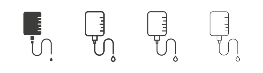 Blood transfusion icons set. Liner outlined and flat black color