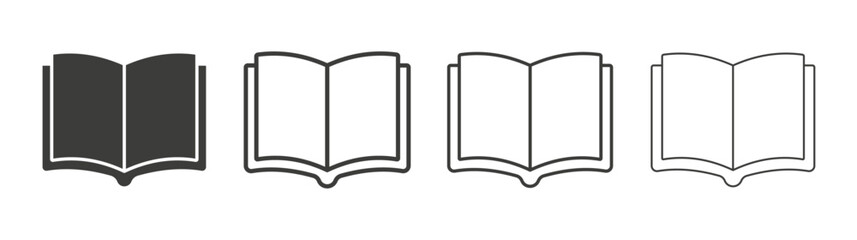 Book icons set. Liner outlined and flat black color