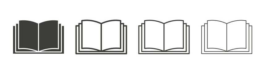Book icons set. Liner outlined and flat black color