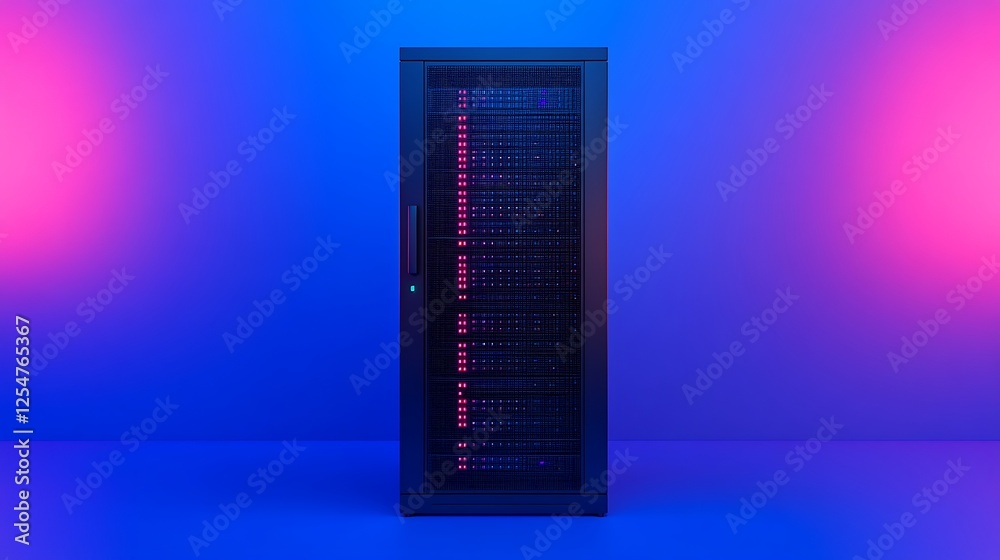 Poster modern data server rack with colorful lighting in a tech environment for it and network solutions