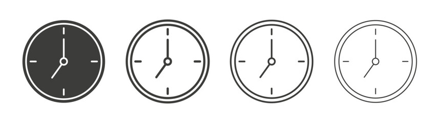 Clock seven icons set. Liner outlined and flat black color