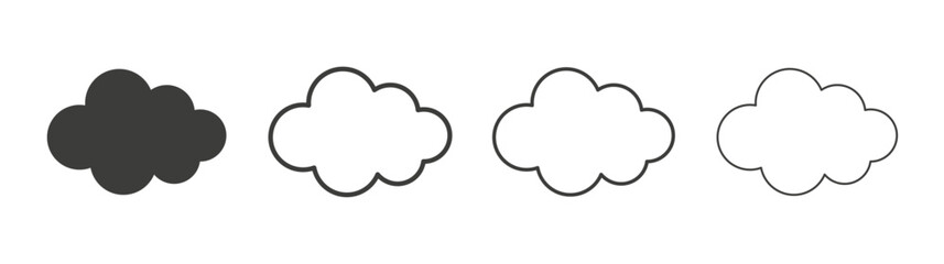 Cloud icons set. Liner outlined and flat black color