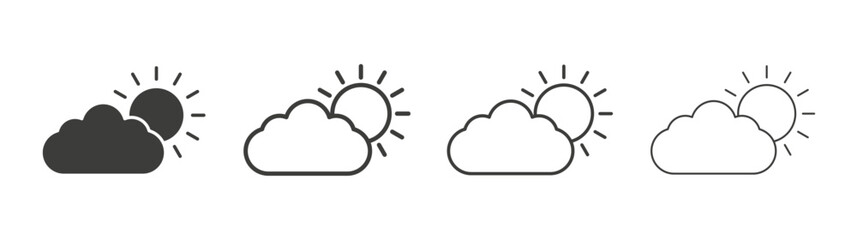 Cloud sun icons set. Liner outlined and flat black color