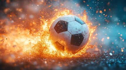 Fototapeta premium Dynamic soccer ball in motion with fiery energy and speed for sports design
