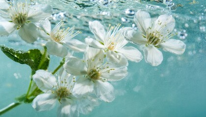 清涼感のある背景、壁紙（抽象的な花と水面、水中の画像）