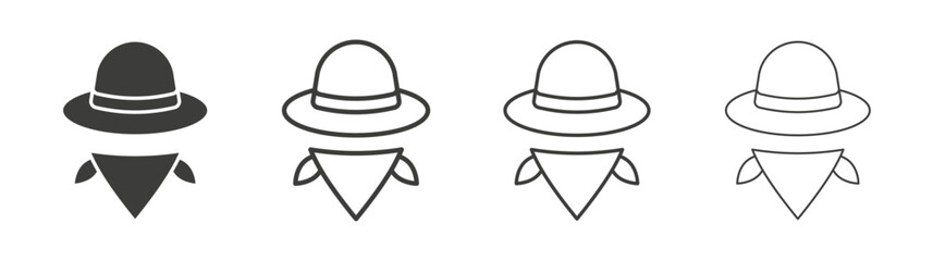 Cowboy icons set. Liner outlined and flat black color